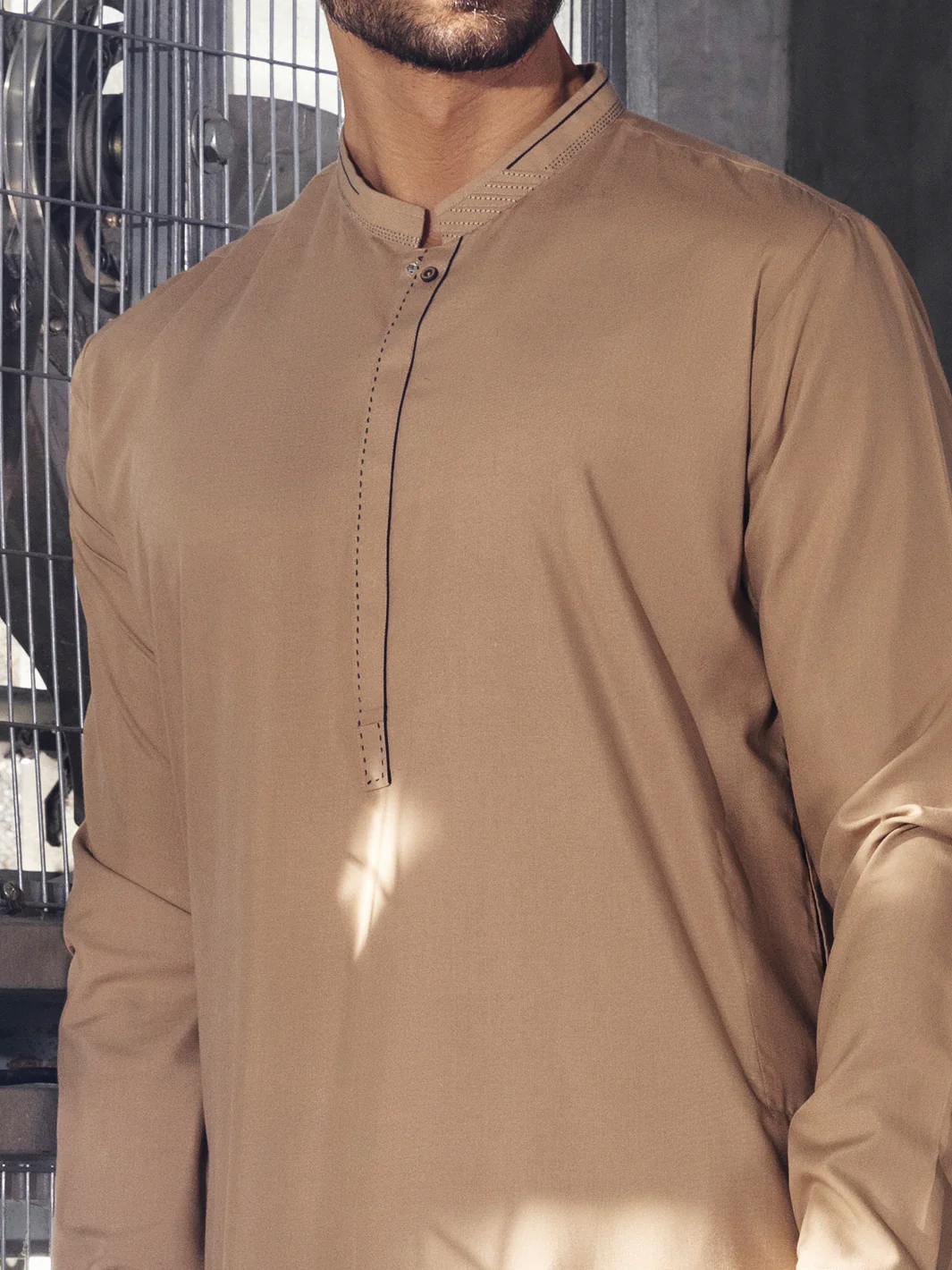 KHAKI BLENDED KAMEEZ SHALWAR | AL-KS-US-2711/AM-5035A - Image 2