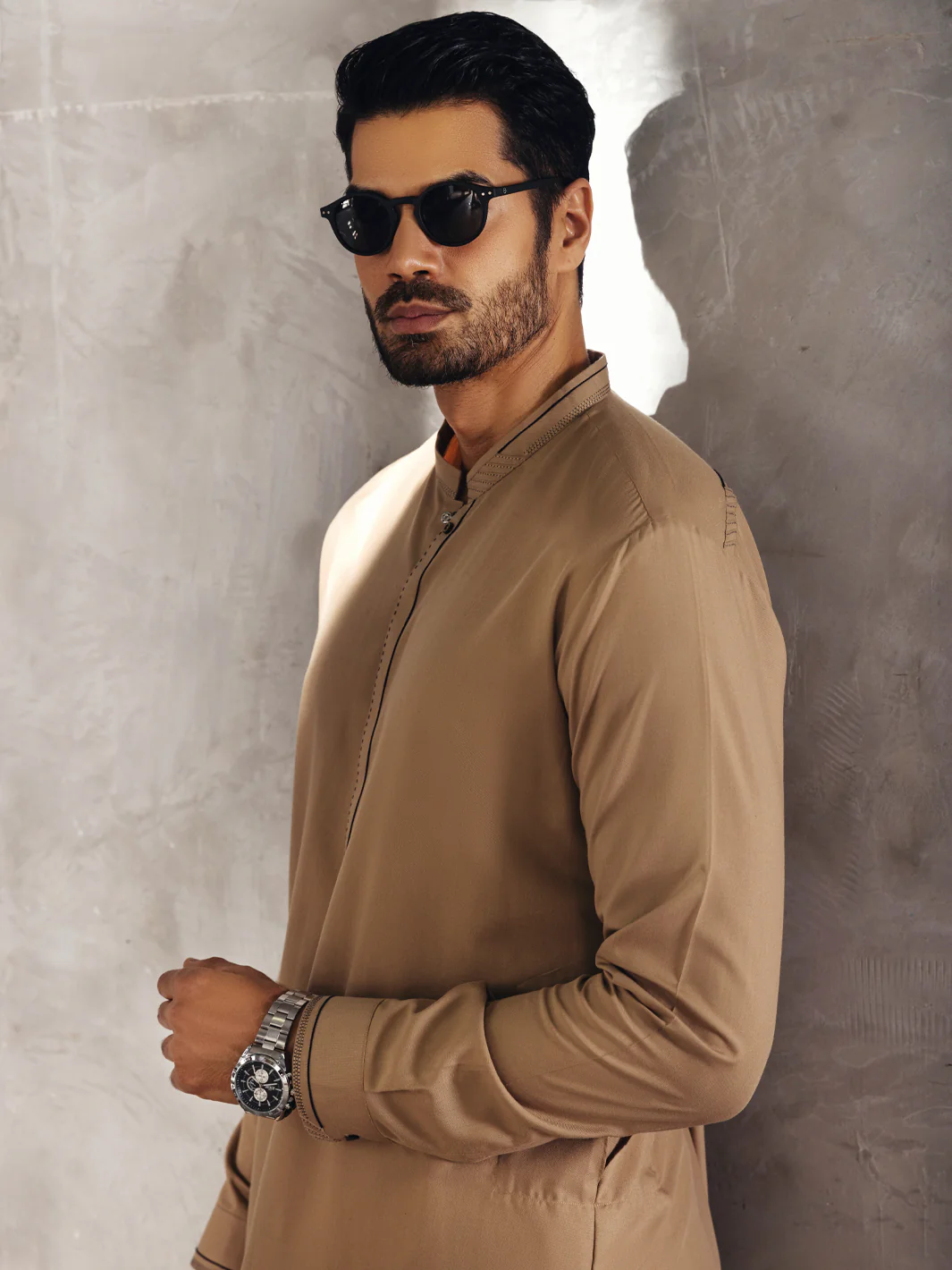 KHAKI BLENDED KAMEEZ SHALWAR | AL-KS-US-2711/AM-5035A - Image 5
