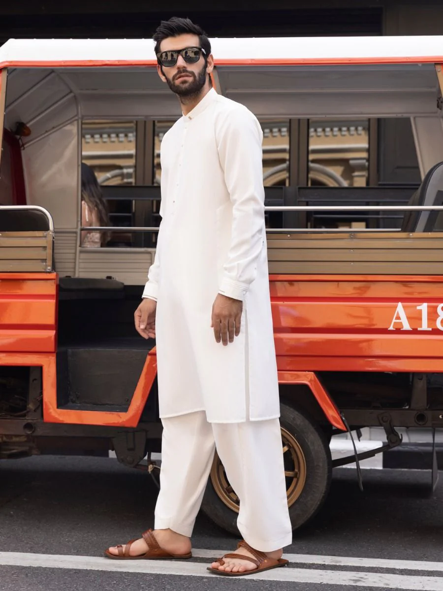 WHITE VISCOSE KAMEEZ SHALWAR | AL-KS-US-2714/AM-5042A - Image 4