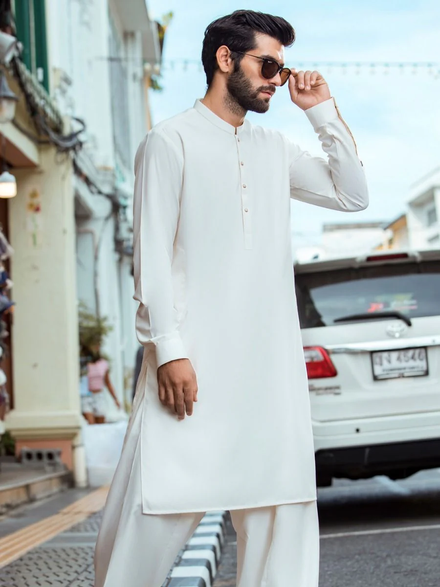 OFF WHITE BLENDED KAMEEZ SHALWAR | AL-KS-US-2717/AM-5036B - Image 2