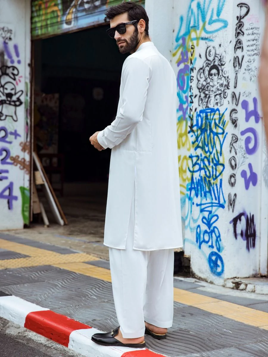 WHITE VISCOSE KAMEEZ SHALWAR | AL-KS-US-2718/AM-5036A - Image 2