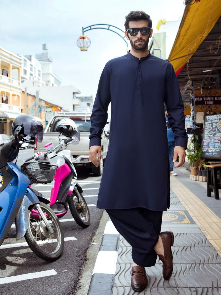 DARK BLUE VISCOSE KAMEEZ SHALWAR | AL-KS-US-2724/AM-996D - Image 3