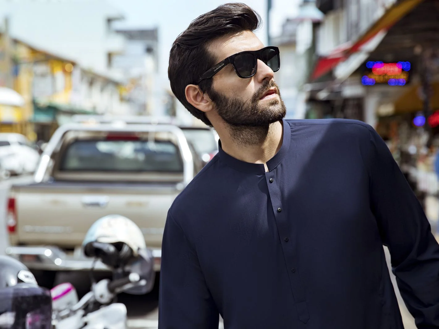 DARK BLUE VISCOSE KAMEEZ SHALWAR | AL-KS-US-2724/AM-996D - Image 4