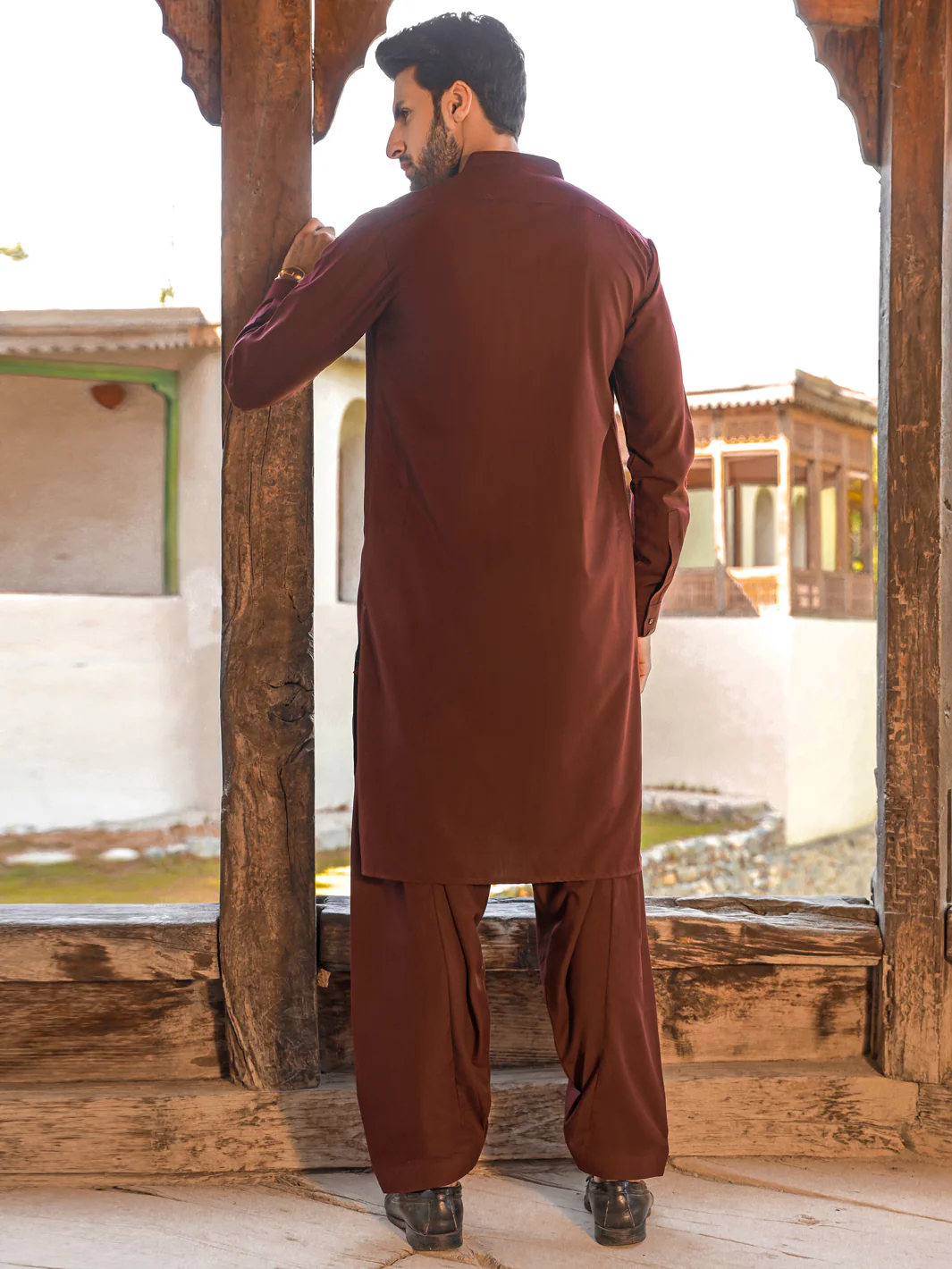 MAROON VISCOSE KAMEEZ SHALWAR | AL-KS-US-2742/AM-5035D - Image 3