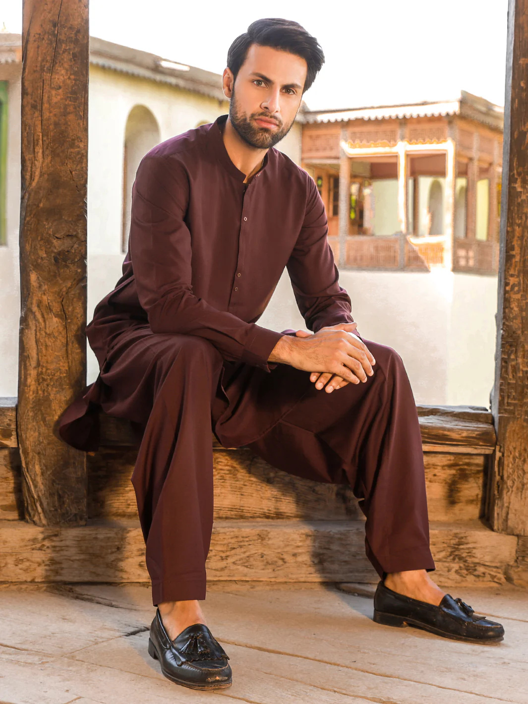 MAROON VISCOSE KAMEEZ SHALWAR | AL-KS-US-2742/AM-5035D - Image 4