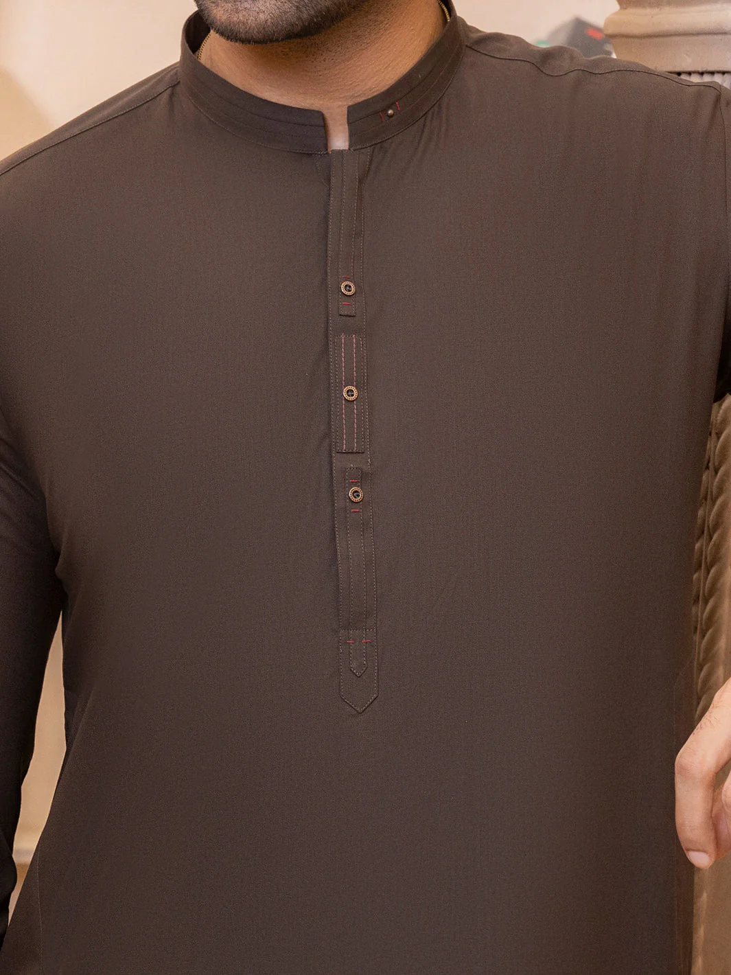 DARK BROWN VISCOSE KAMEEZ SHALWAR | AL-KS-US-2748/AM-5064E - Image 2