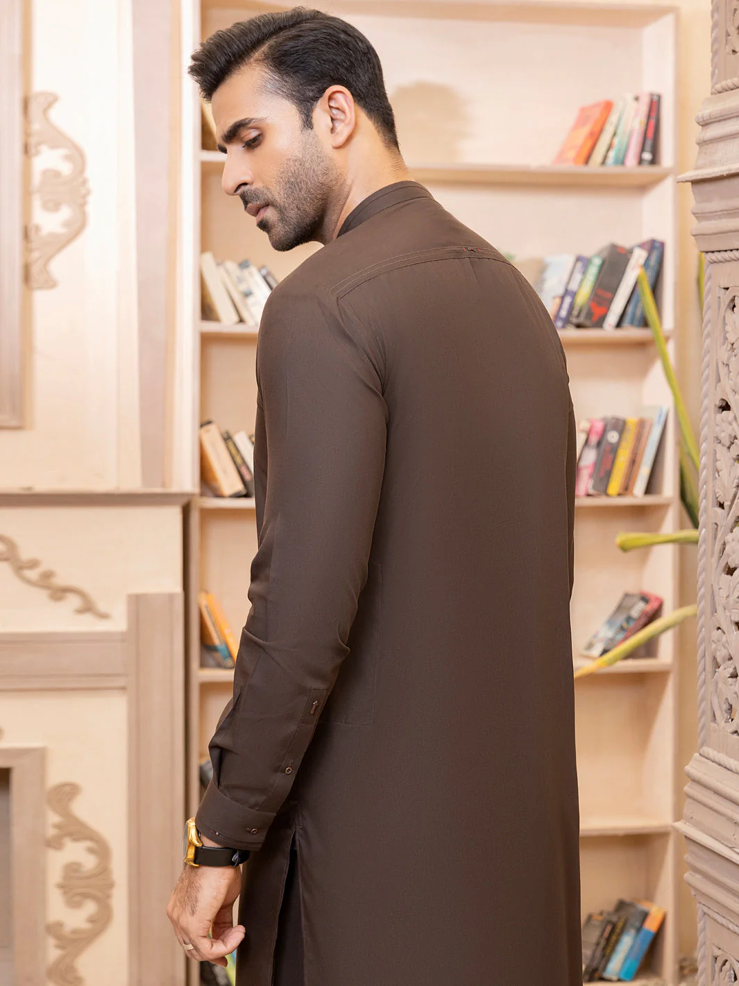 DARK BROWN VISCOSE KAMEEZ SHALWAR | AL-KS-US-2748/AM-5064E - Image 3