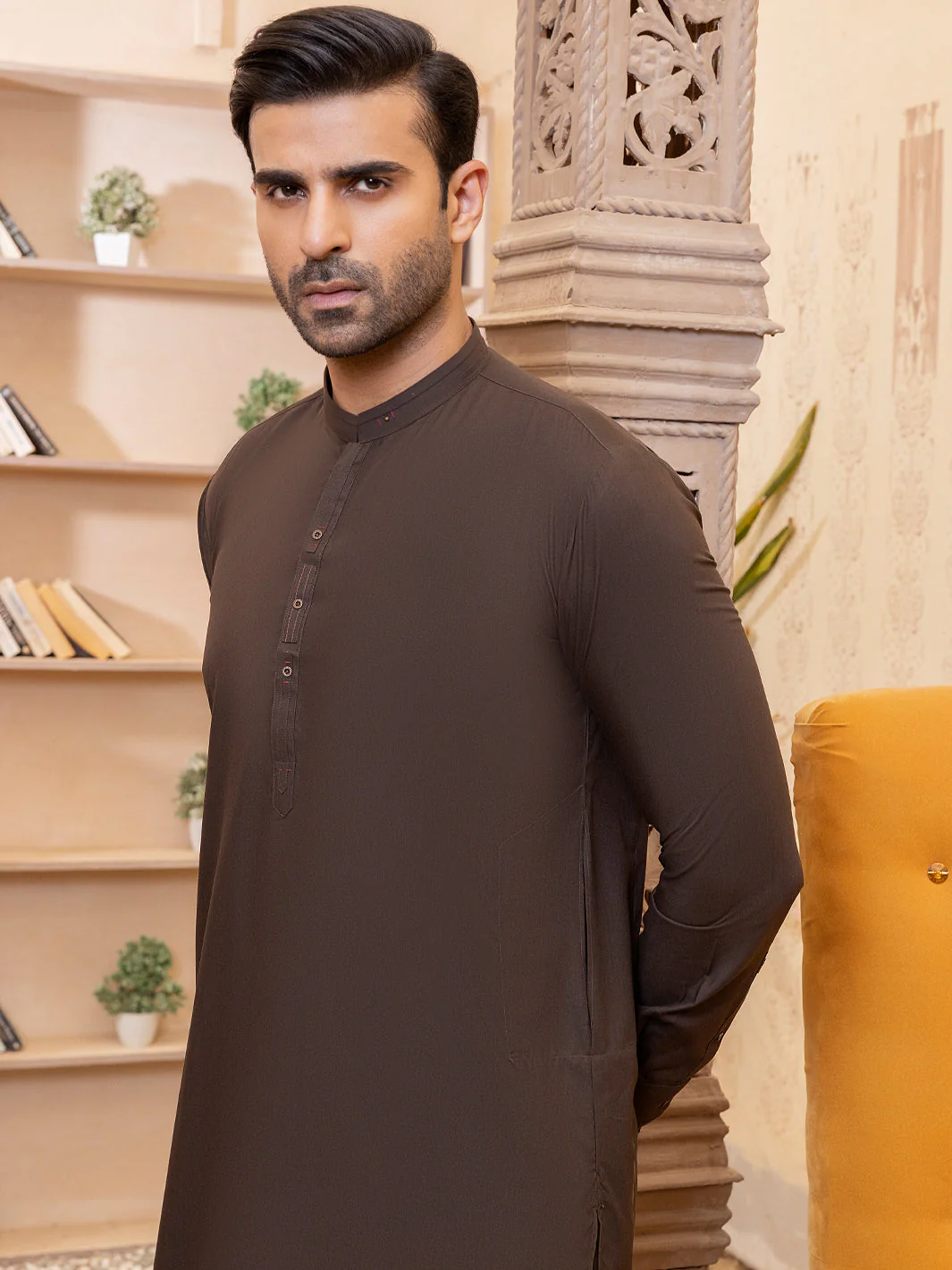DARK BROWN VISCOSE KAMEEZ SHALWAR | AL-KS-US-2748/AM-5064E - Image 4