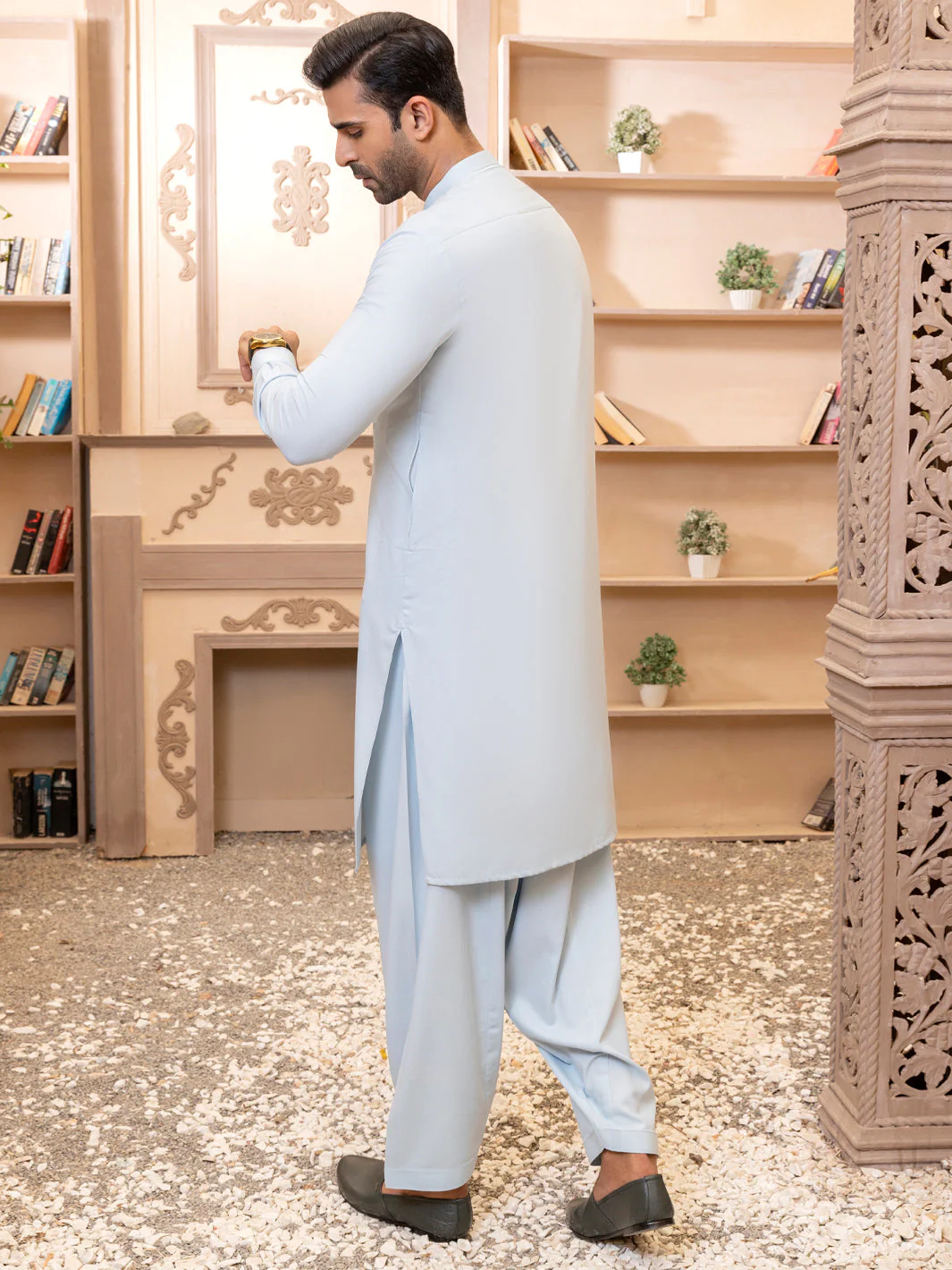 LIGHT BLUE VISCOSE KAMEEZ SHALWAR | AL-KS-US-2754/AM-5062B - Image 3