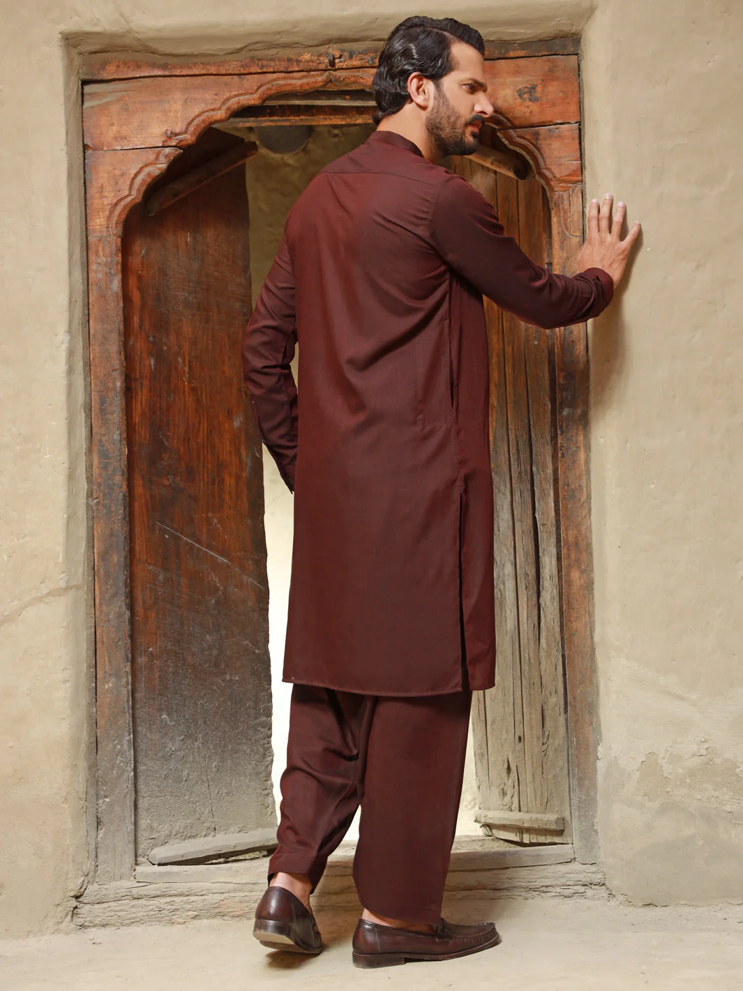 MAROON VISCOSE KAMEEZ SHALWAR | AL-KS-US-2756/AM-5052C - Image 3