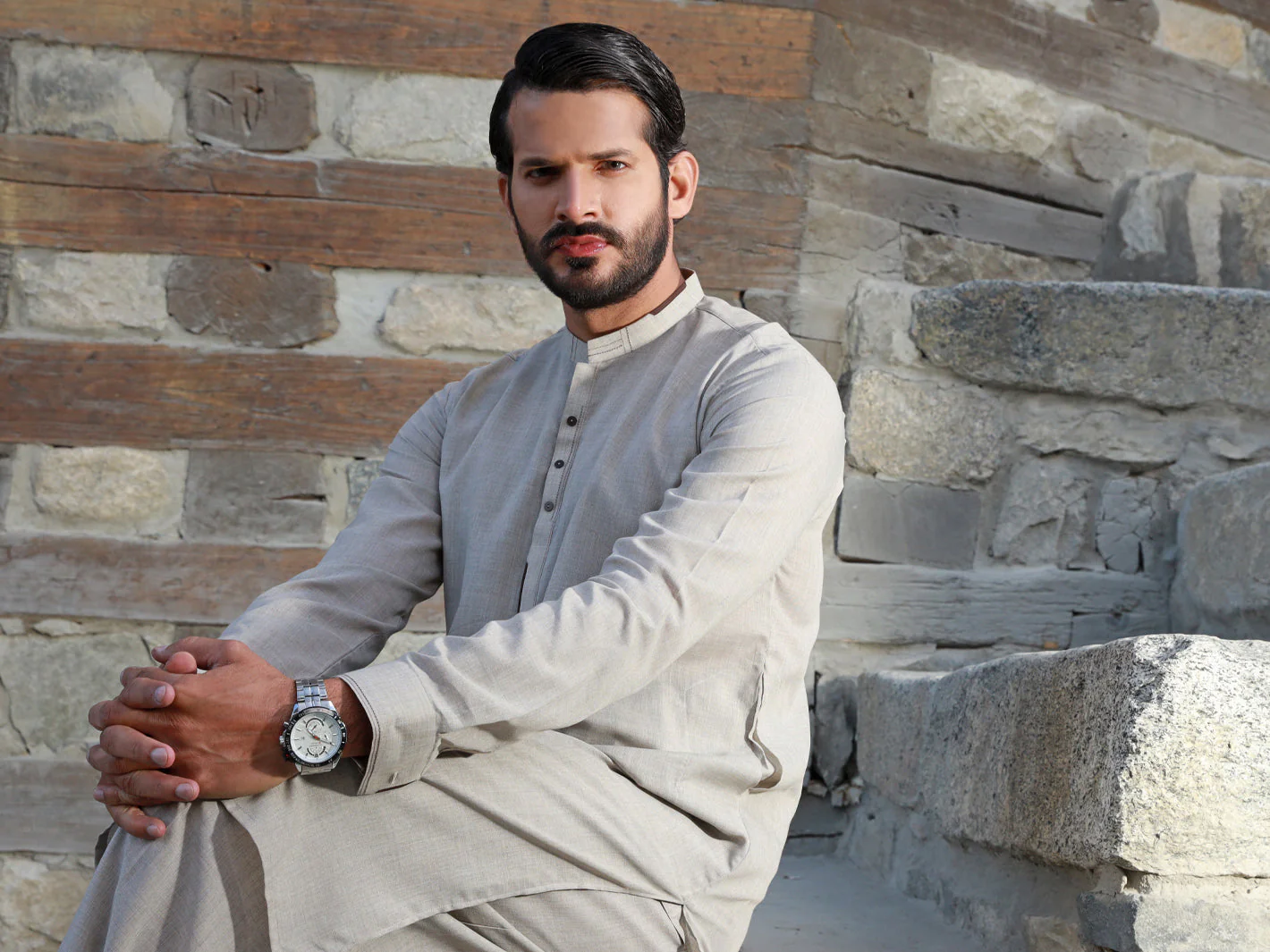 LIGHT GREY VISCOSE KAMEEZ SHALWAR | AL-KS-US-2757/AM-5051A - Image 3