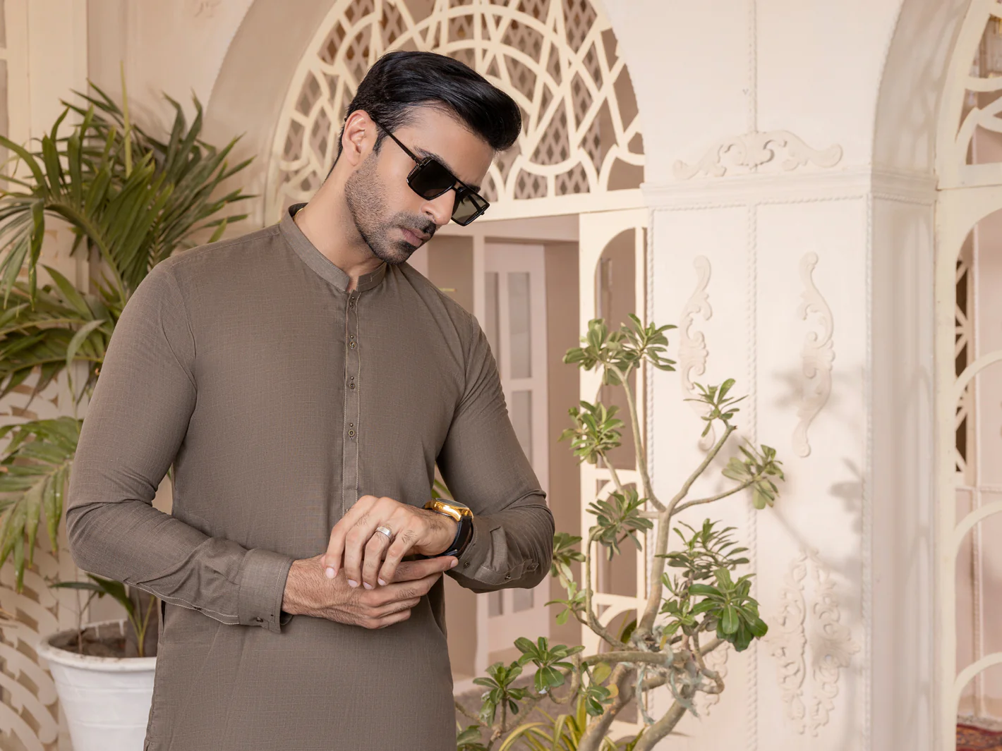 OLIVE GREEN VISCOSE KAMEEZ SHALWAR | AL-KS-US-2761/AM-5051B - Image 5