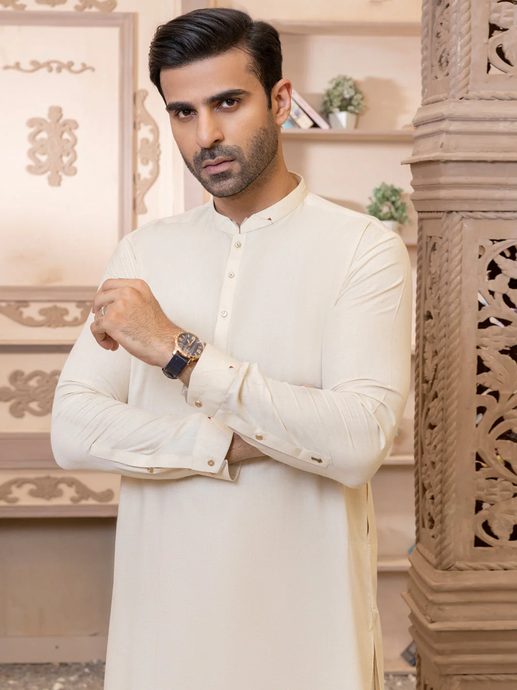 CREAM VISCOSE KAMEEZ SHALWAR | AL-KS-US-2765/AM-5043A - Image 3