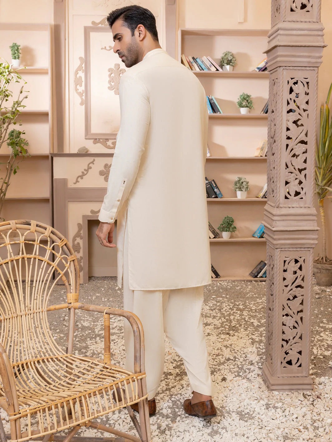 CREAM VISCOSE KAMEEZ SHALWAR | AL-KS-US-2765/AM-5043A - Image 5