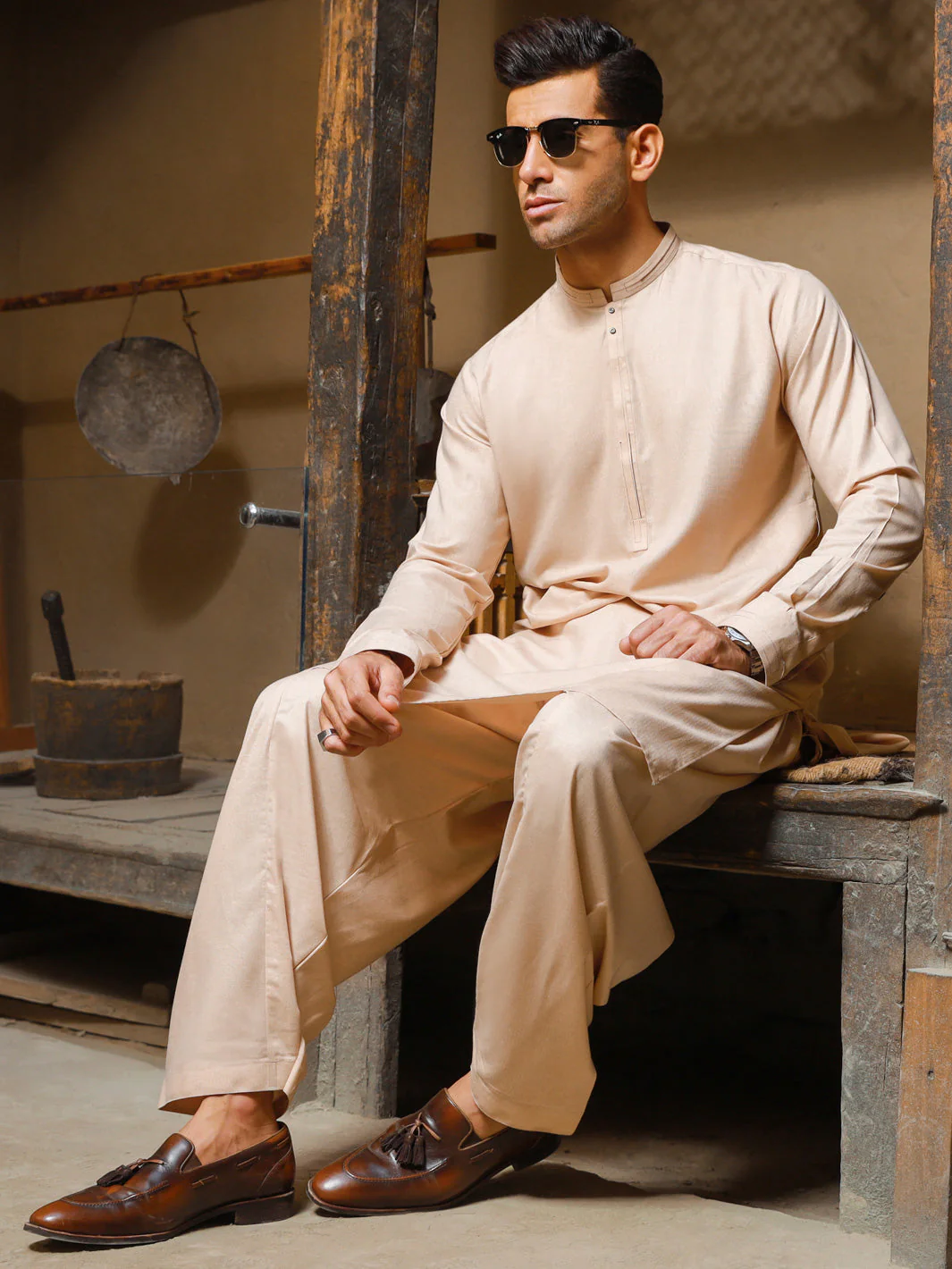 BEIGE VISCOSE KAMEEZ SHALWAR | AL-KS-US-2773/AM-5043C - Image 4