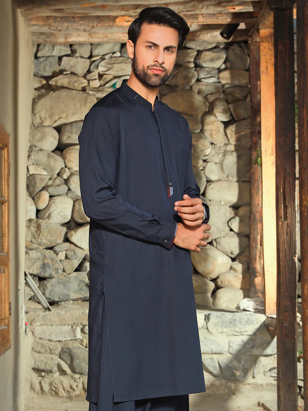 NAVY BLUE VISCOSE KAMEEZ SHALWAR | AL-KS-US-2774/AM-5063D - Image 4