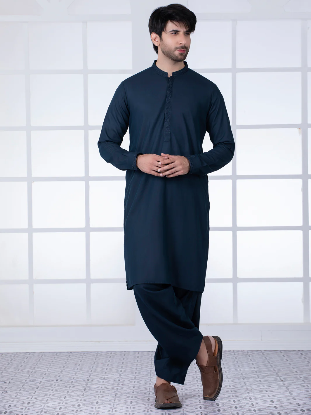 DARK BLUE VISCOSE KAMEEZ SHALWAR | AL-KS-US-2783/AM-5052D - Image 4