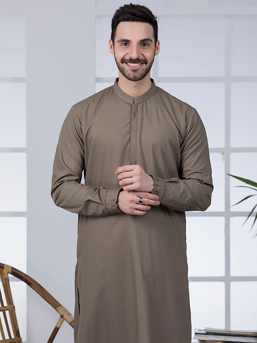 KHAKI VISCOSE KAMEEZ SHALWAR | AL-KS-US-2787/AM-5035C - Image 4