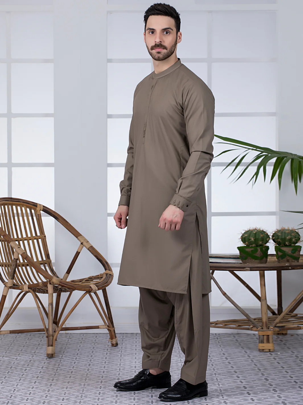 KHAKI VISCOSE KAMEEZ SHALWAR | AL-KS-US-2787/AM-5035C - Image 5
