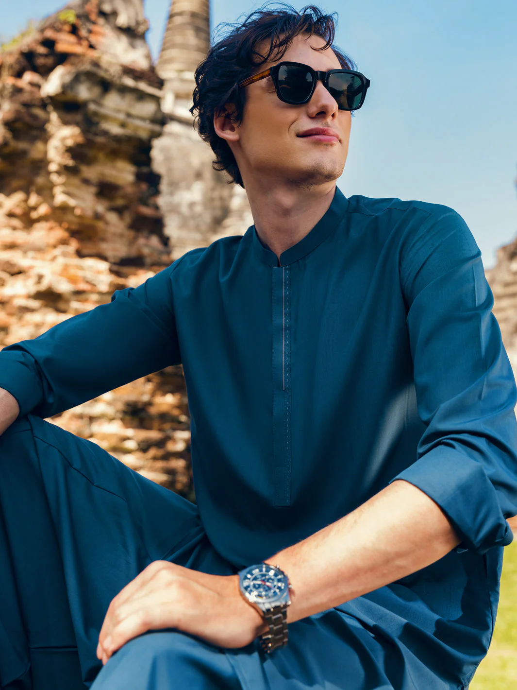 BLUE VISCOSE KAMEEZ SHALWAR | AL-KS-US-2817/AM-5090D - Image 2