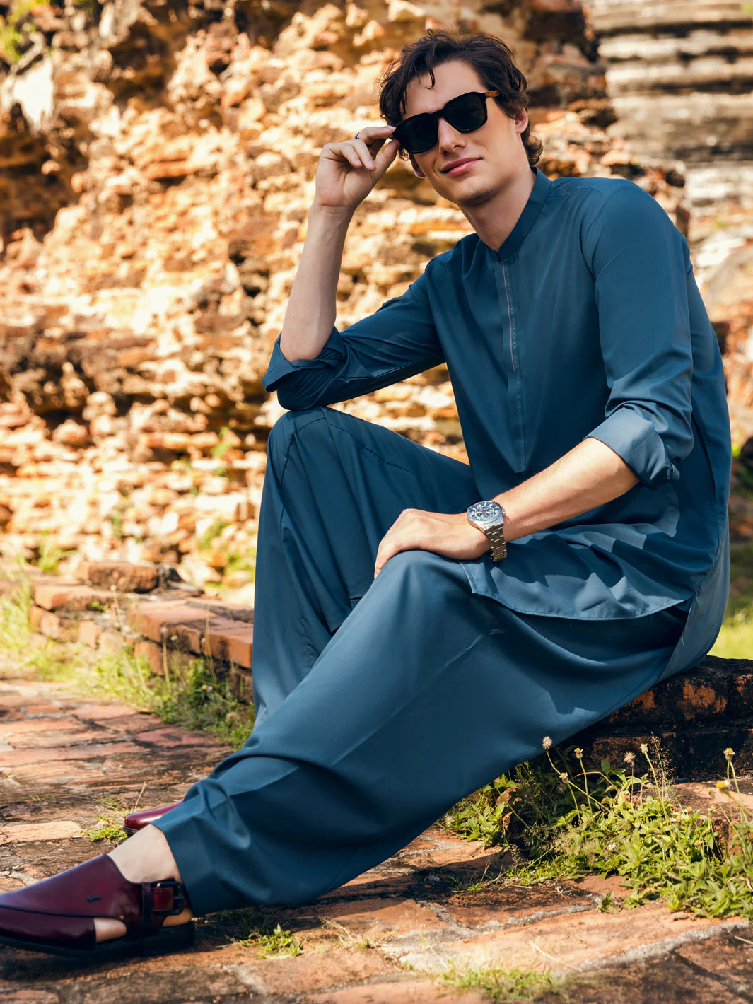 BLUE VISCOSE KAMEEZ SHALWAR | AL-KS-US-2817/AM-5090D - Image 3