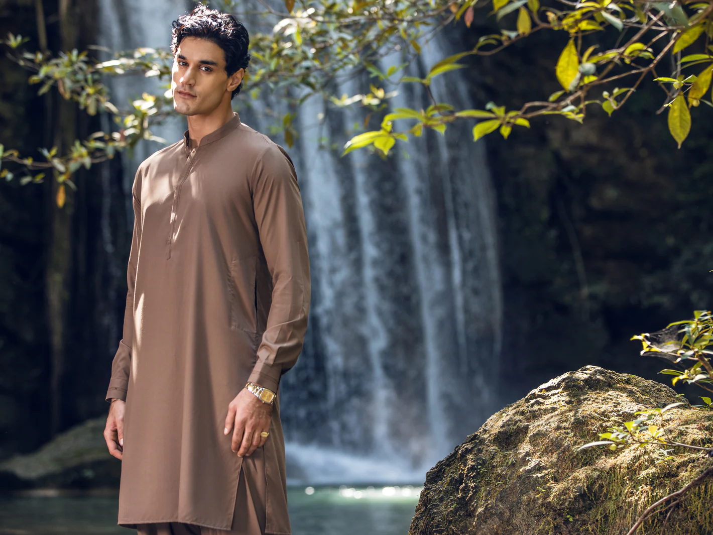 BROWN VISCOSE KAMEEZ SHALWAR | AL-KS-US-2820/AM-5092C - Image 3