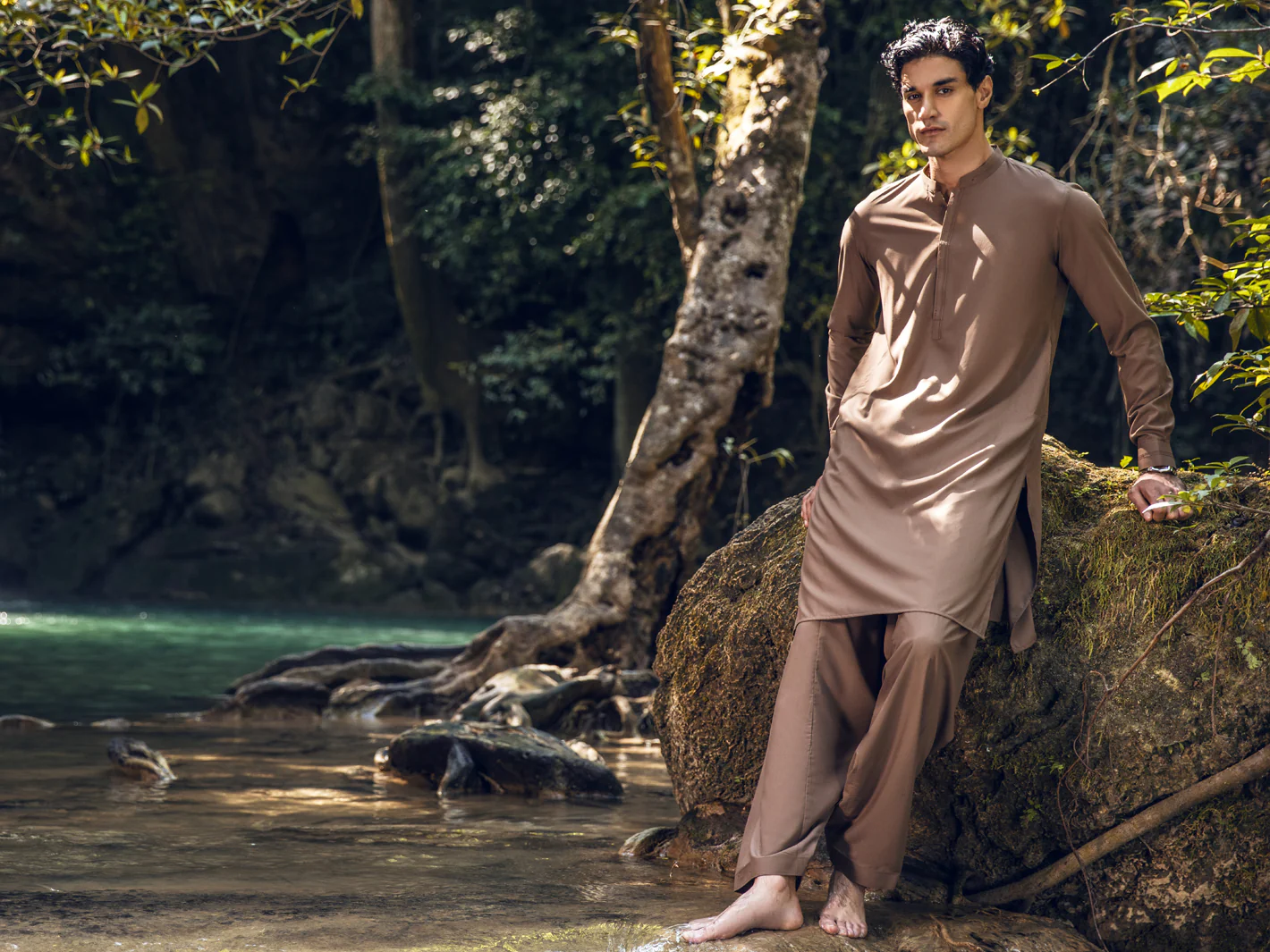 BROWN VISCOSE KAMEEZ SHALWAR | AL-KS-US-2820/AM-5092C - Image 4