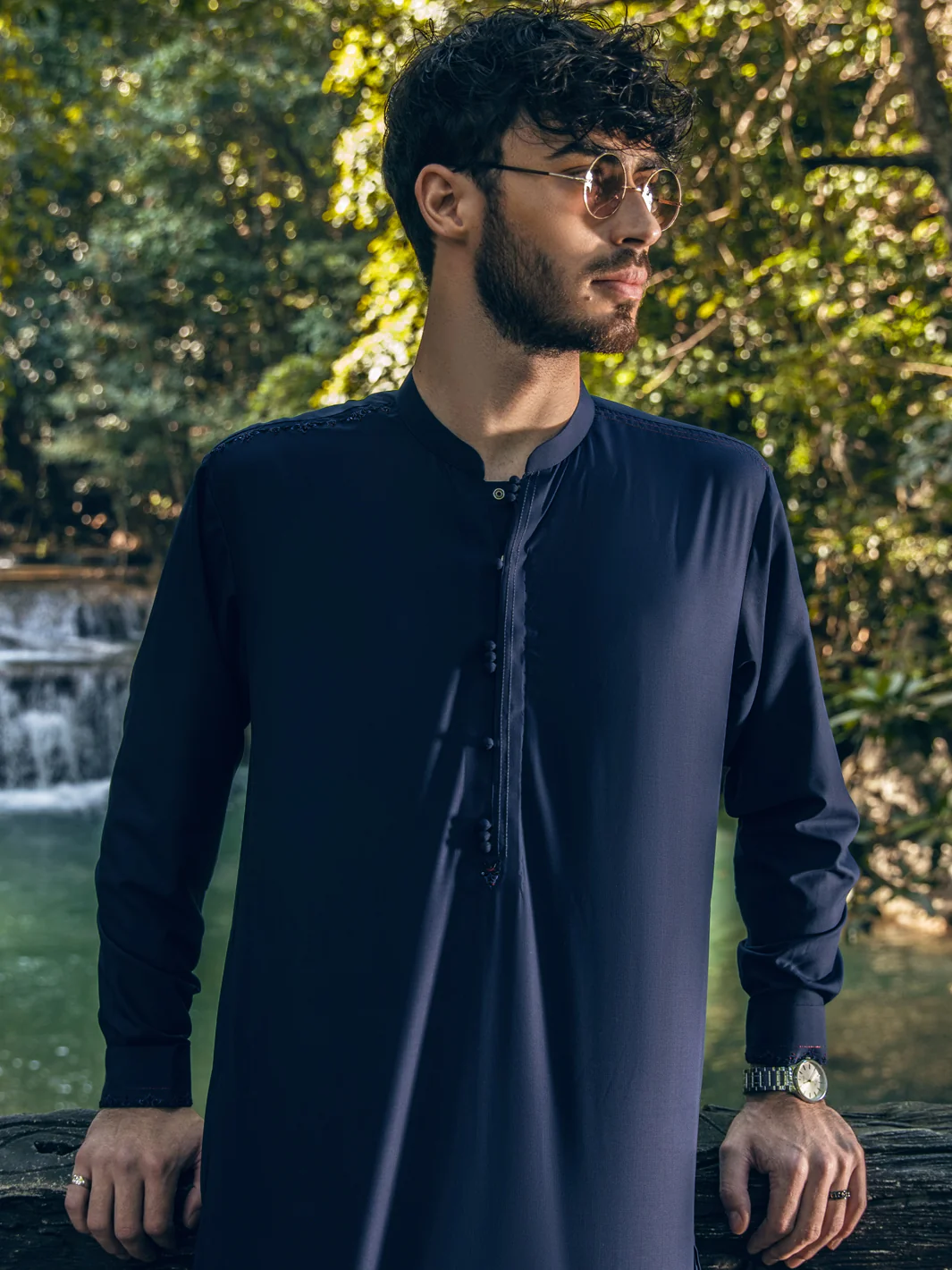 DARK BLUE VISCOSE KAMEEZ SHALWAR | AL-KS-US-2821/AM-5097D - Image 2