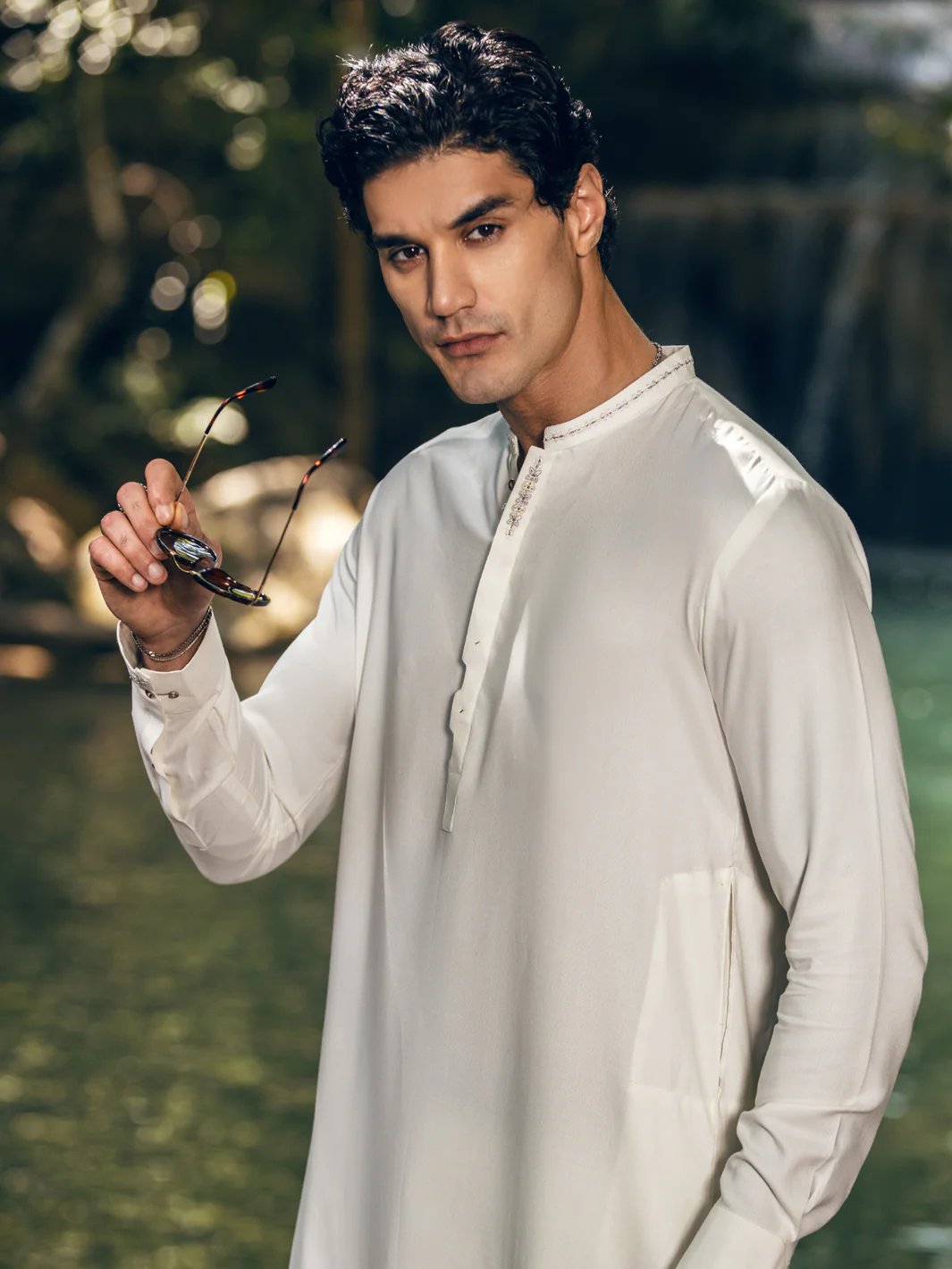 OFF WHITE VISCOSE KAMEEZ SHALWAR | AL-KS-US-2825/AM-5087B - Image 3
