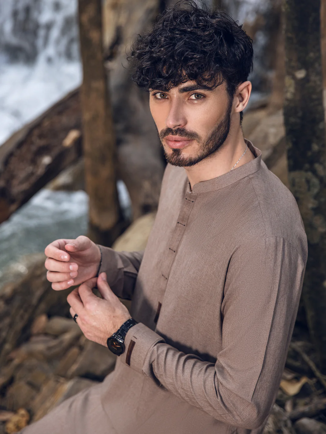 LIGHT BROWN VISCOSE KAMEEZ SHALWAR | AL-KS-US-2848/AM-5093B - Image 4