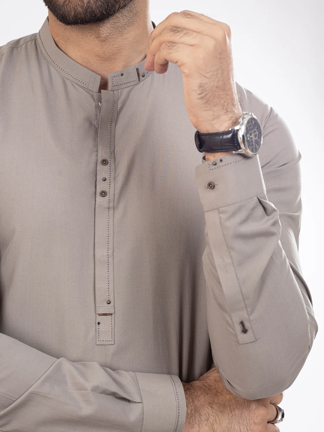 LIGHT GREY VISCOSE KAMEEZ SHALWAR | AL-KS-US-2865/AM-6093A - Image 2