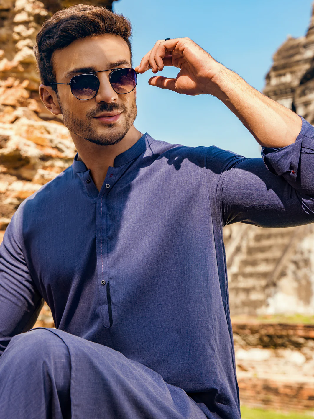 BLUE VISCOSE KAMEEZ SHALWAR | AL-KS-US-2883/AM-6093C - Image 5