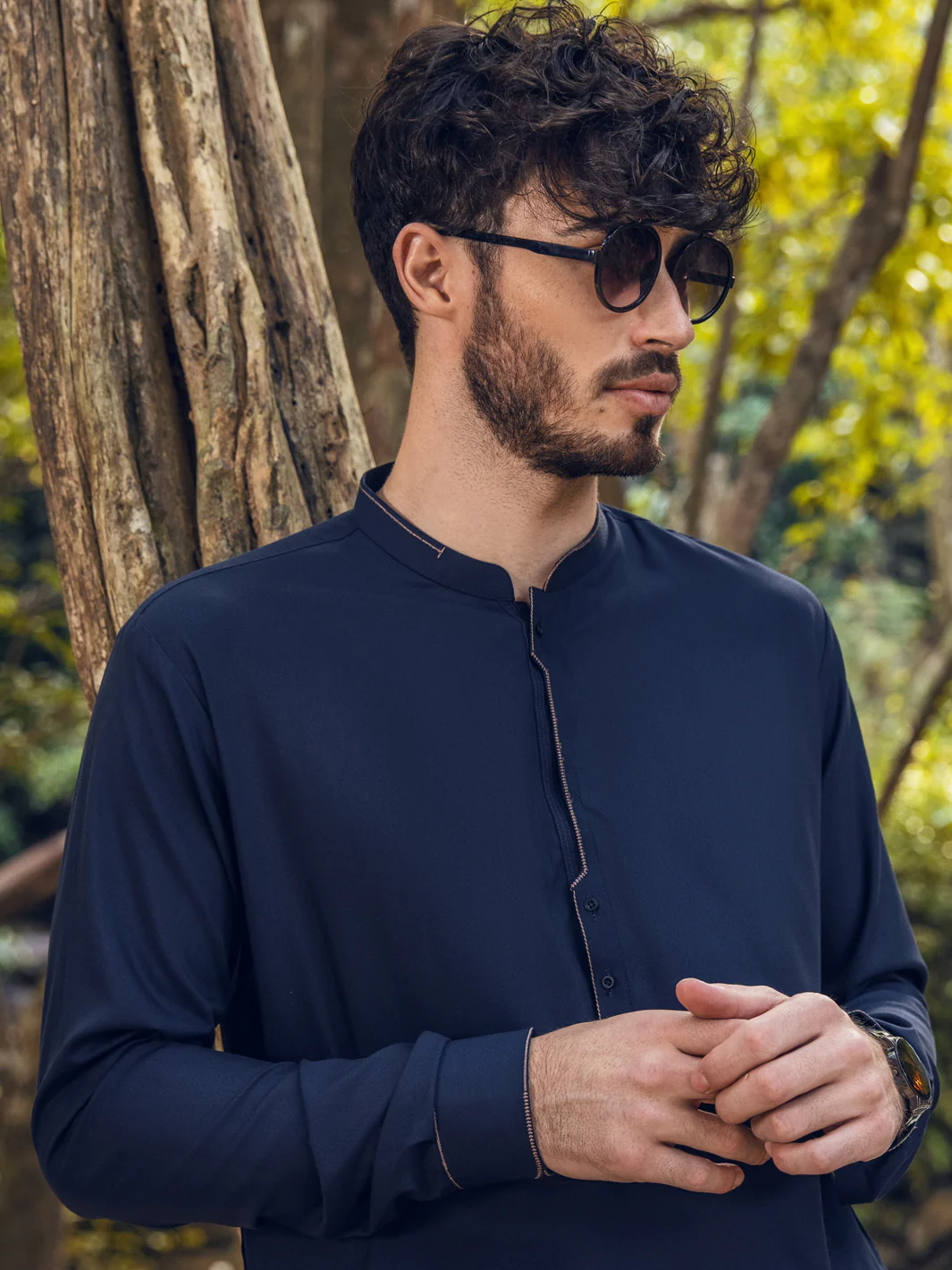NAVY BEIGE VISCOSE KAMEEZ SHALWAR | AL-KS-US-2890/AM-6107G - Image 2