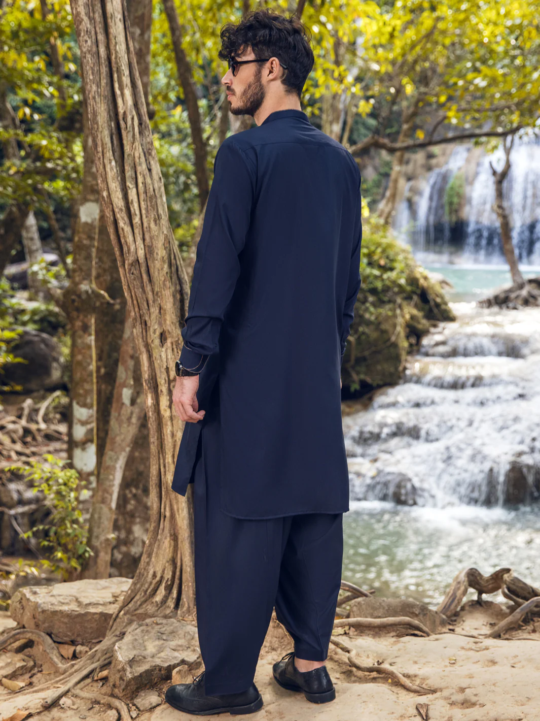 NAVY BEIGE VISCOSE KAMEEZ SHALWAR | AL-KS-US-2890/AM-6107G - Image 3