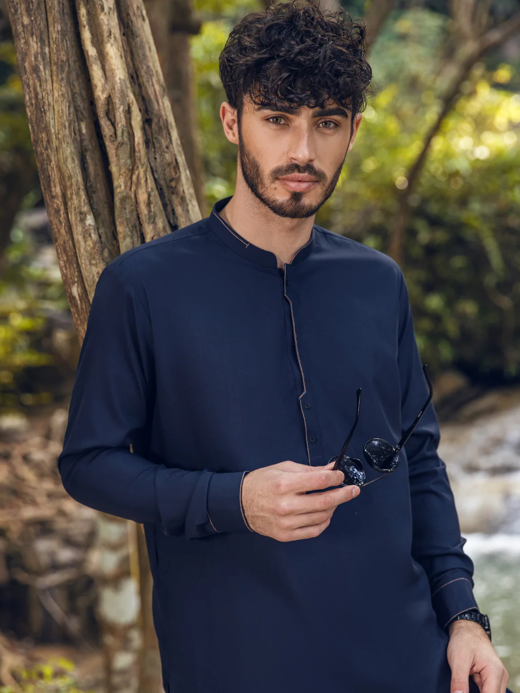 NAVY BEIGE VISCOSE KAMEEZ SHALWAR | AL-KS-US-2890/AM-6107G - Image 4