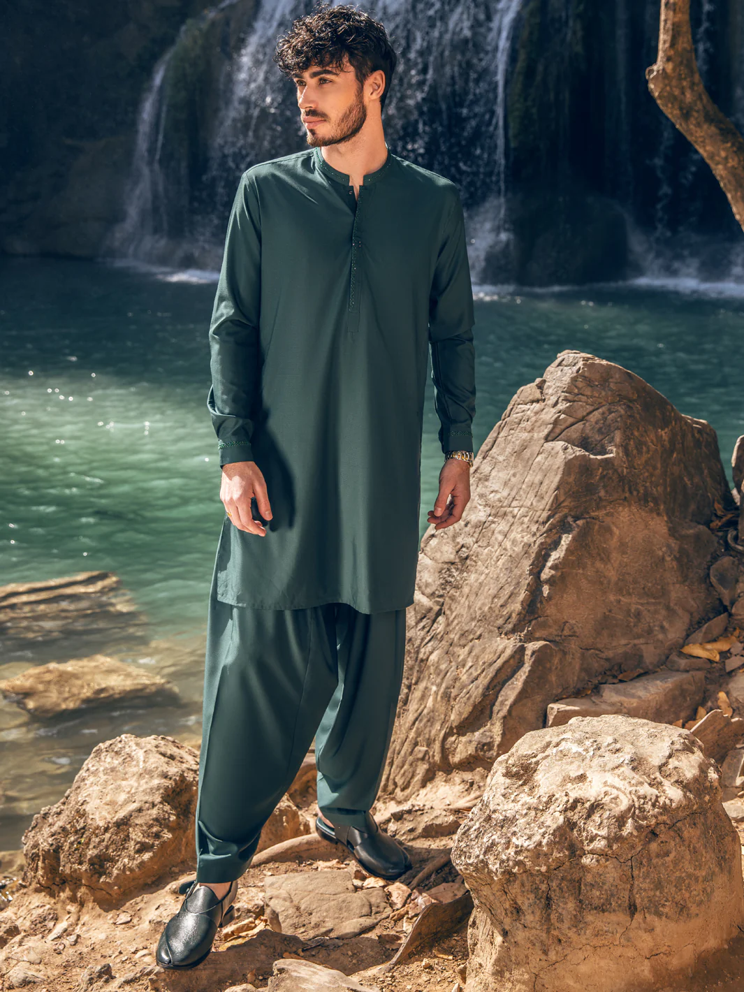 GREEN VISCOSE KAMEEZ SHALWAR | AL-KS-US-2892/AM-6107B - Image 5