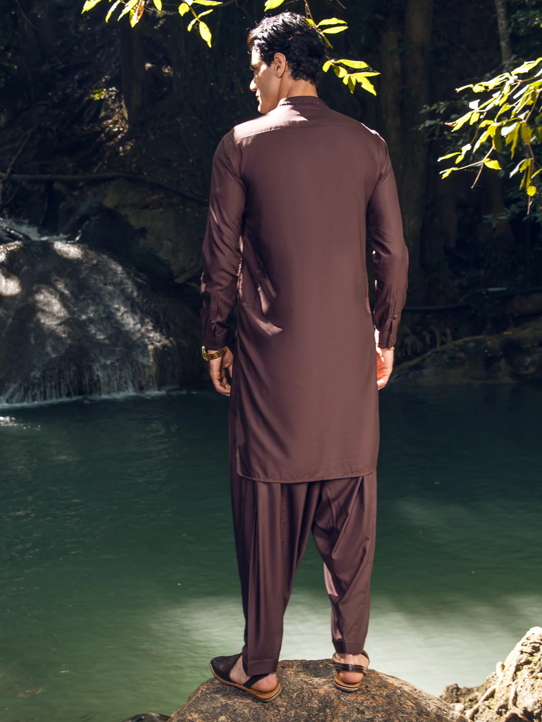 BROWN VISCOSE KAMEEZ SHALWAR | AL-KS-US-2893/AM-6107C - Image 3