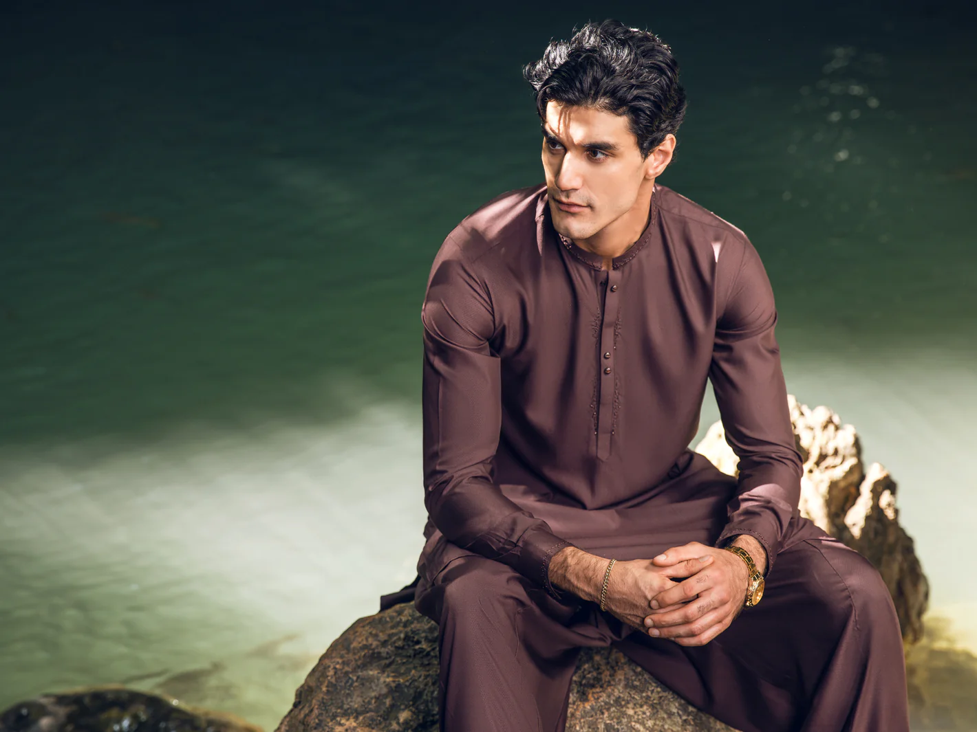 BROWN VISCOSE KAMEEZ SHALWAR | AL-KS-US-2893/AM-6107C - Image 4