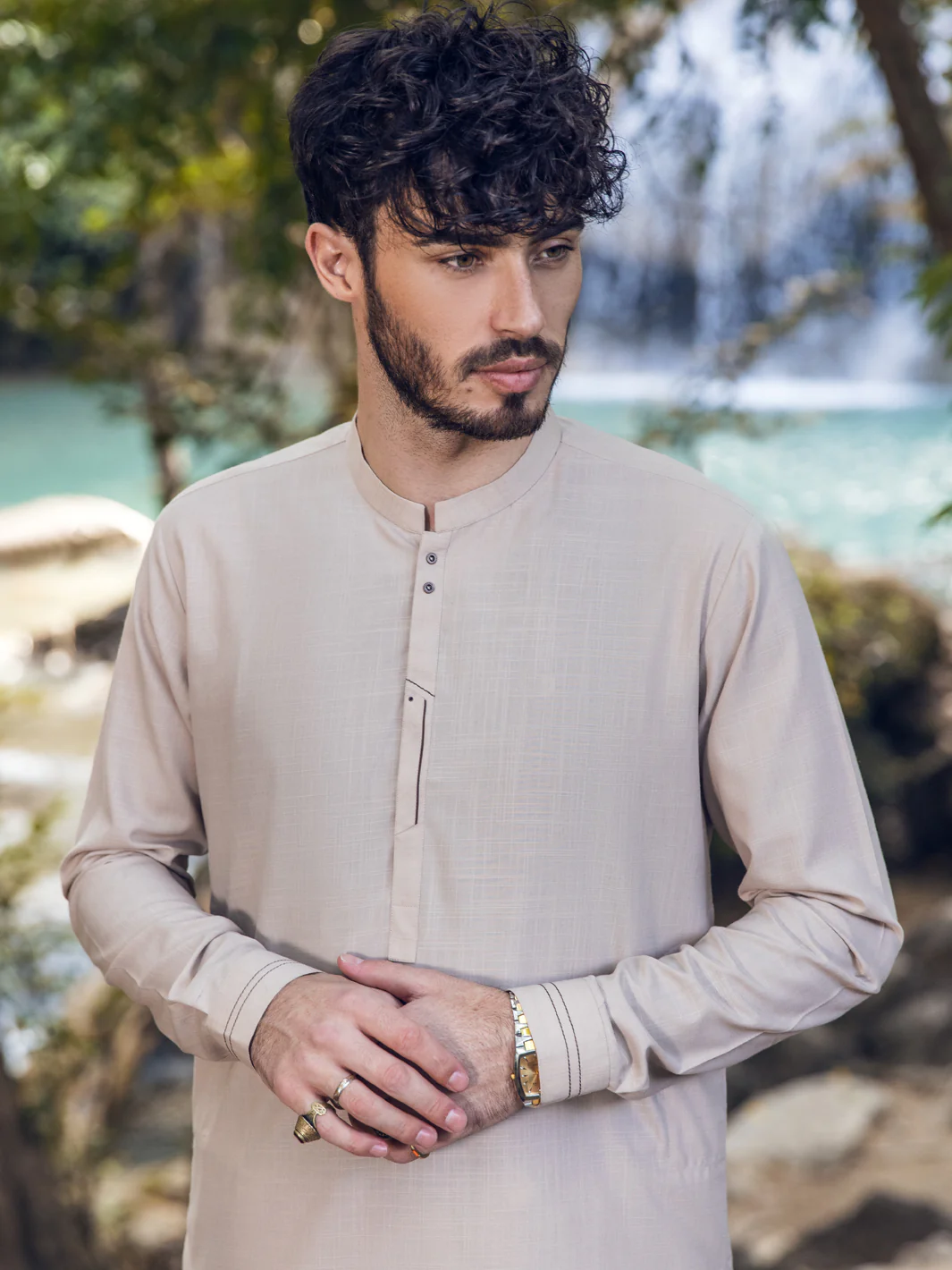 BEIGE VISCOSE KAMEEZ SHALWAR | AL-KS-US-2897/AM-6131E - Image 2