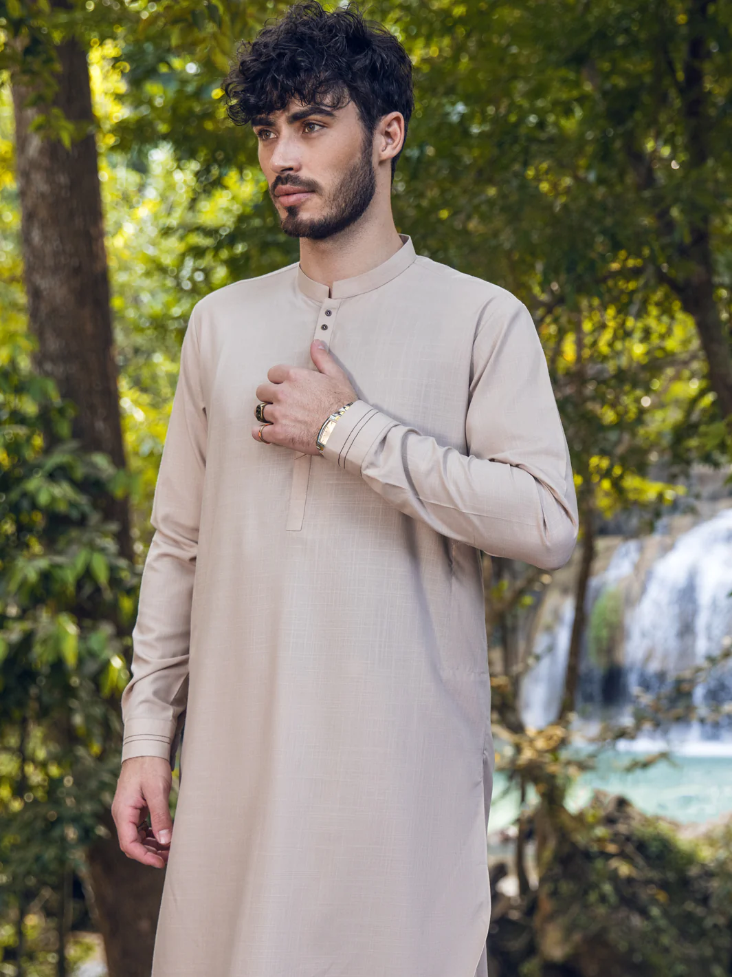 BEIGE VISCOSE KAMEEZ SHALWAR | AL-KS-US-2897/AM-6131E - Image 3