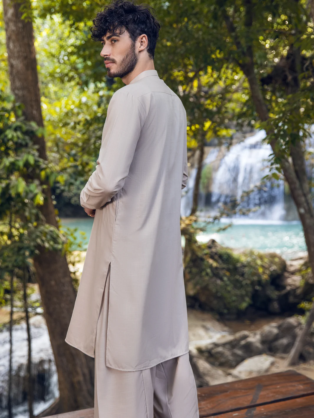 BEIGE VISCOSE KAMEEZ SHALWAR | AL-KS-US-2897/AM-6131E - Image 4