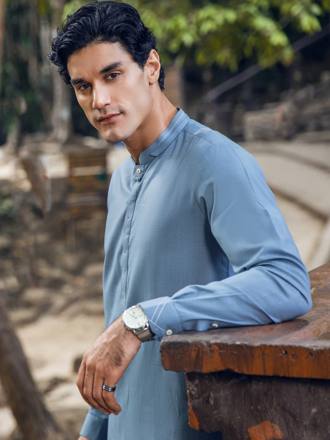 LIGHT BLUE VISCOSE KAMEEZ SHALWAR | AL-KS-US-2898/AM-6131F - Image 3