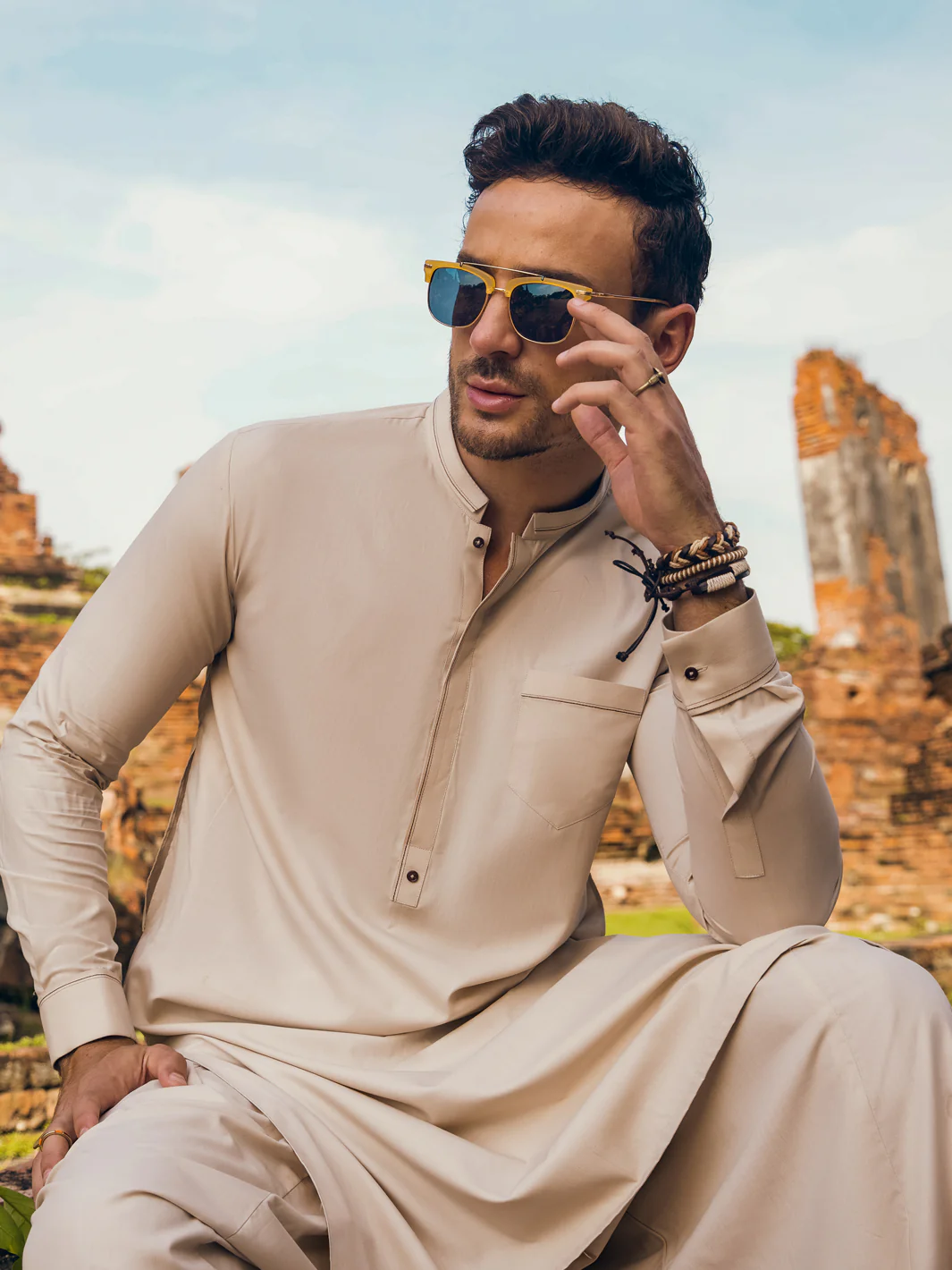 CREAM VISCOSE KAMEEZ SHALWAR | AL-KS-US-2901/AM-6121B - Image 3