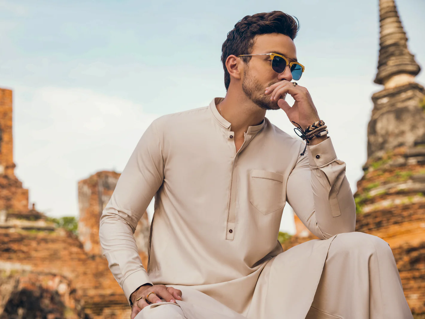 CREAM VISCOSE KAMEEZ SHALWAR | AL-KS-US-2901/AM-6121B - Image 5