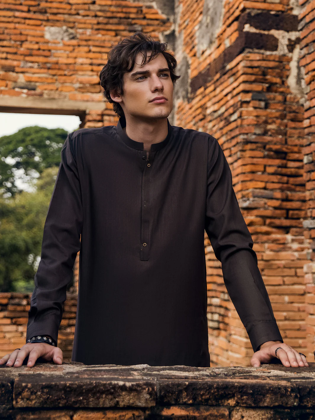 BROWN VISCOSE KAMEEZ SHALWAR | AL-KS-US-2911/AM-8431D - Image 3