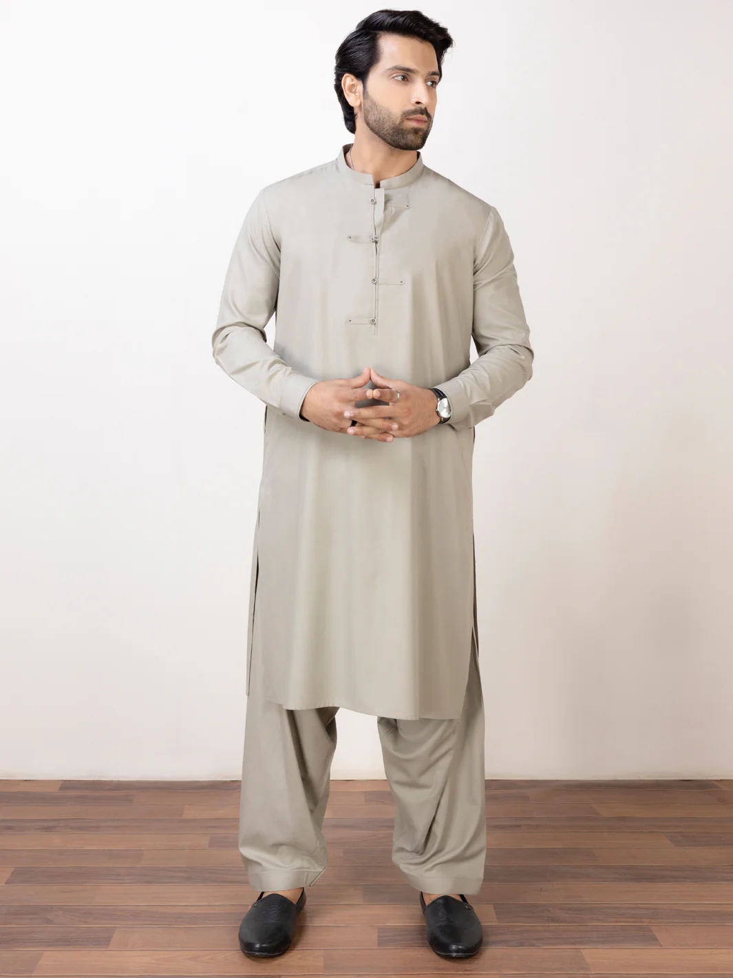 KHAKI GREY VISCOSE KAMEEZ SHALWAR | AL-KS-US-2913/AM-6121D