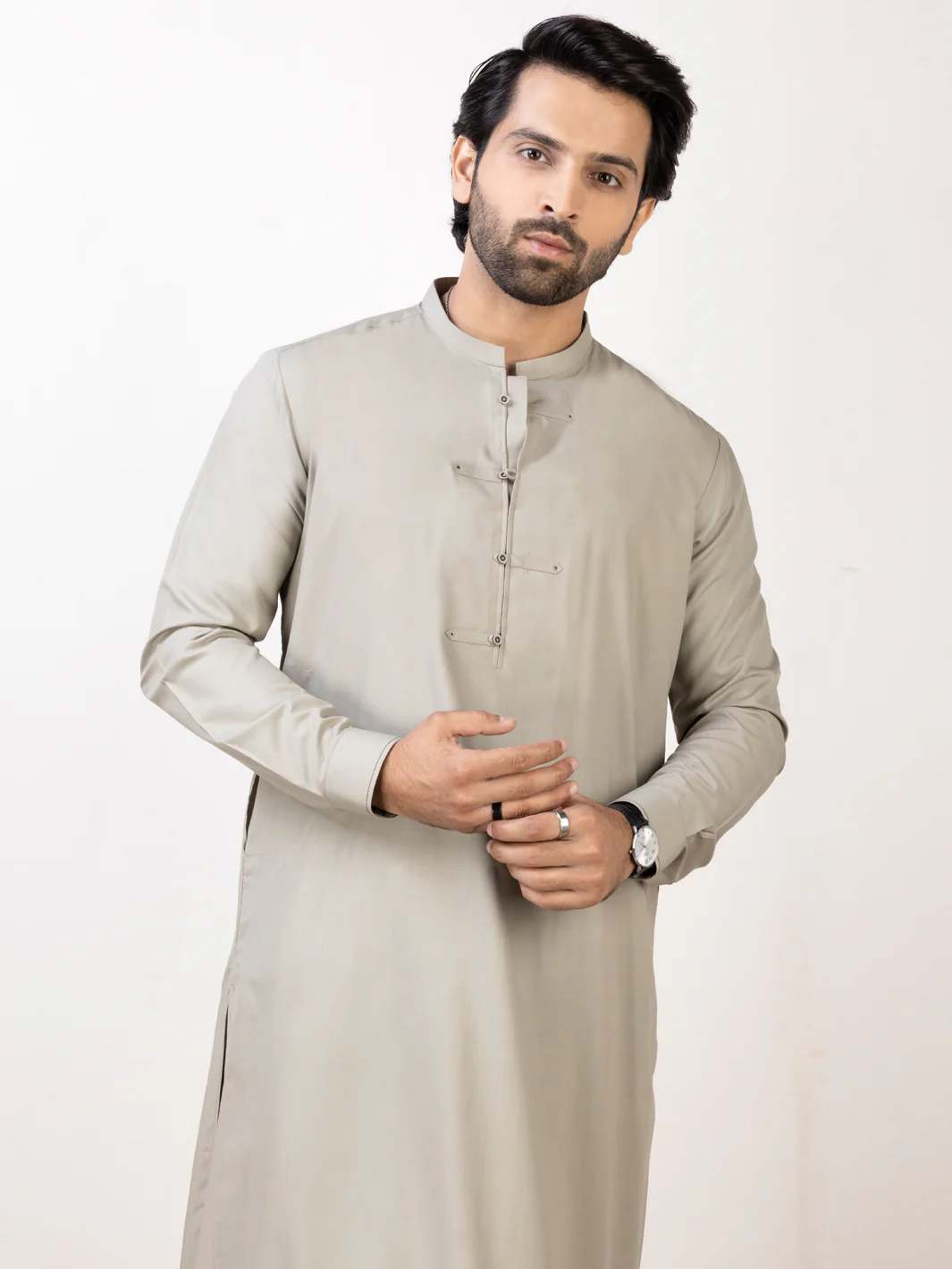KHAKI GREY VISCOSE KAMEEZ SHALWAR | AL-KS-US-2913/AM-6121D - Image 2