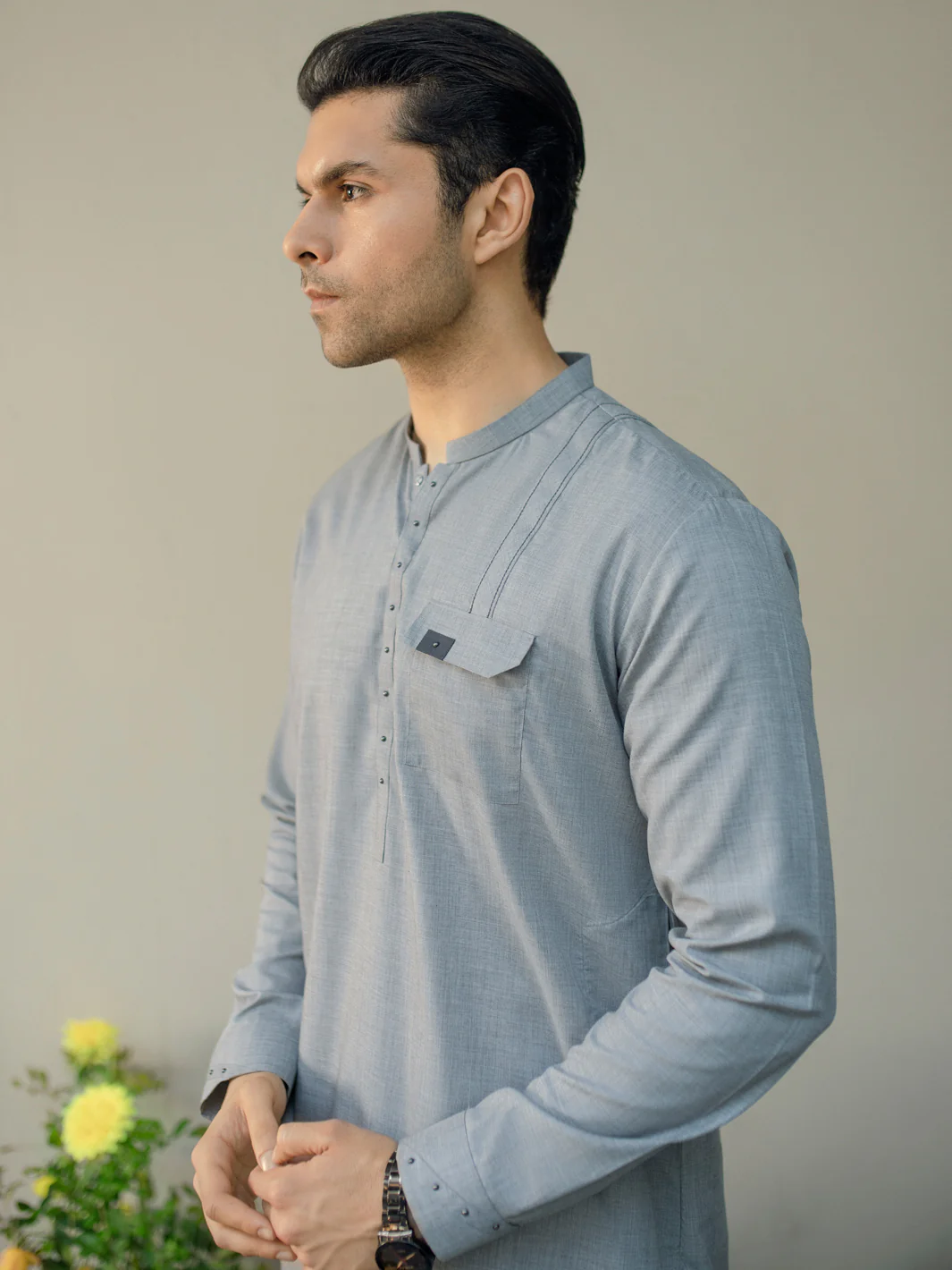LIGHT GREY VISCOSE KAMEEZ SHALWAR | AL-KS-US-2934/AM-6134E - Image 3