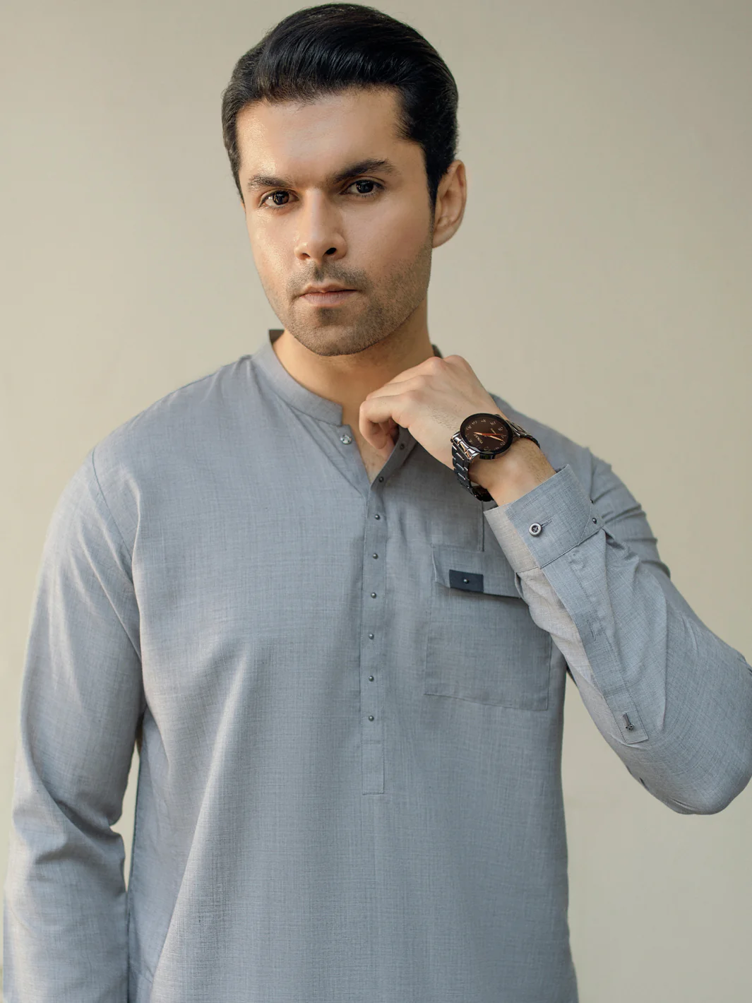 LIGHT GREY VISCOSE KAMEEZ SHALWAR | AL-KS-US-2934/AM-6134E - Image 4