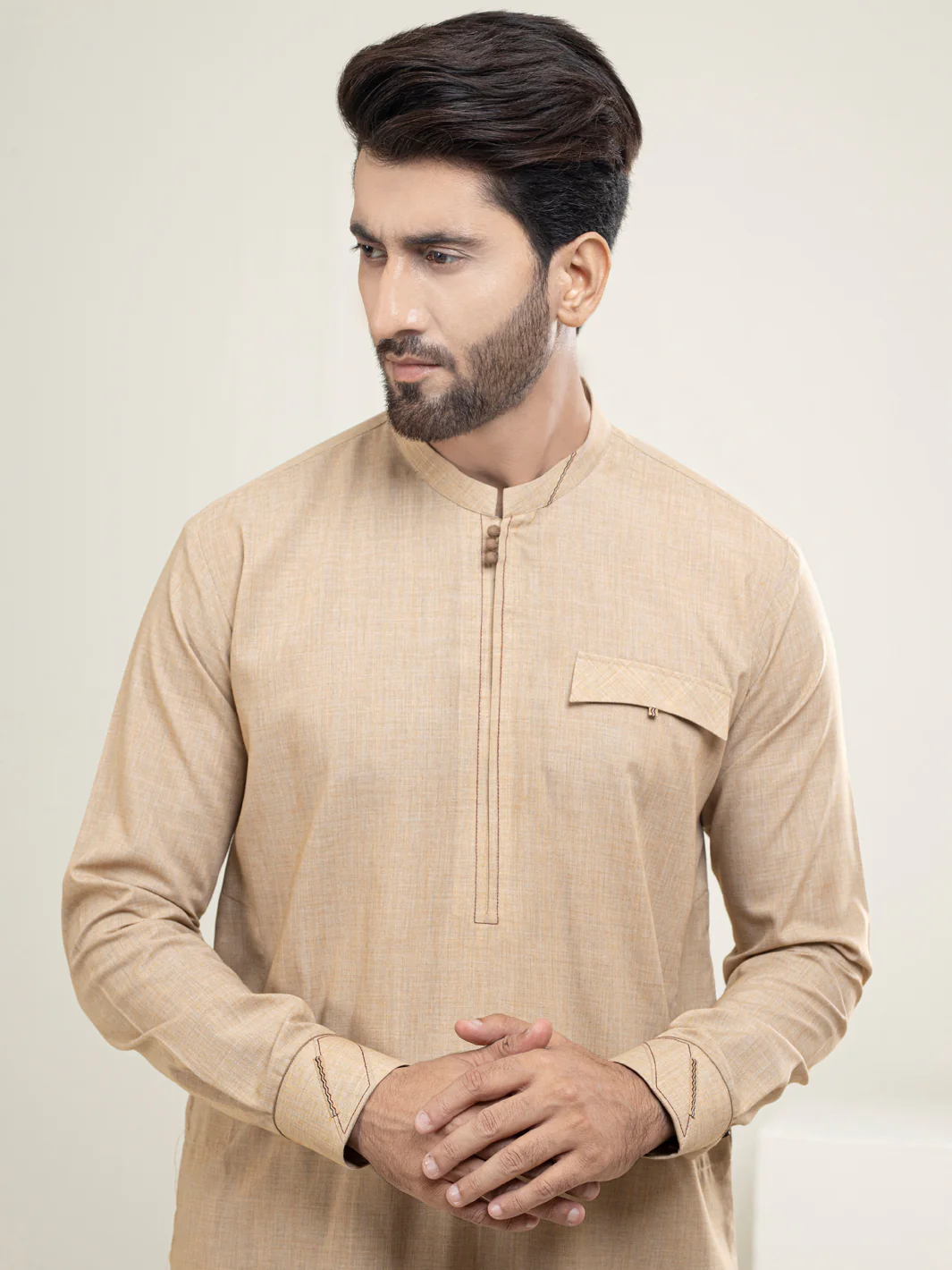 BEIGE VISCOSE KAMEEZ SHALWAR | AL-KS-US-2935/AM-6134B - Image 3